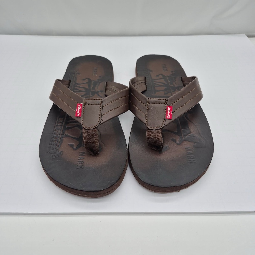 Levi's Men’s Brown Leather Flip Flop Slip-On Sandals Size 11 Logo Accent Beach